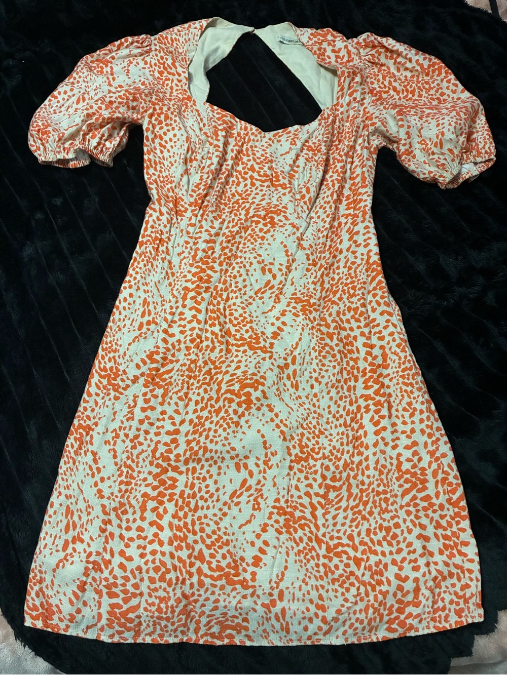 The East Order Peaches Mini Dress XS Orange Floral Puff Sleeve cottagecore